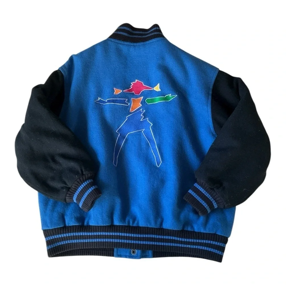 American Girl Gear Varsity Jacket Blue Black Wool Snap Bomber Sz S